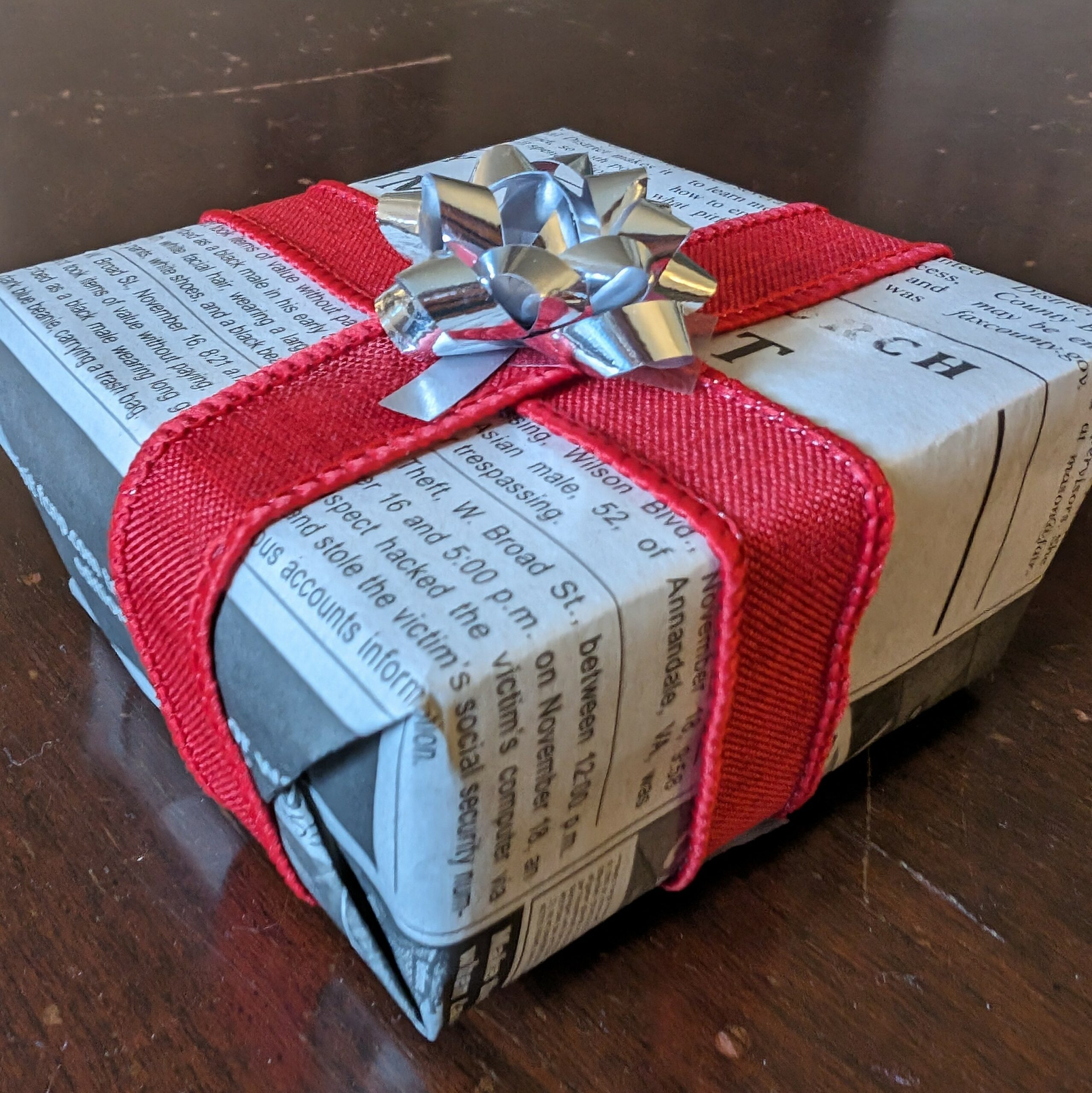 A present wrapped in newspaper.